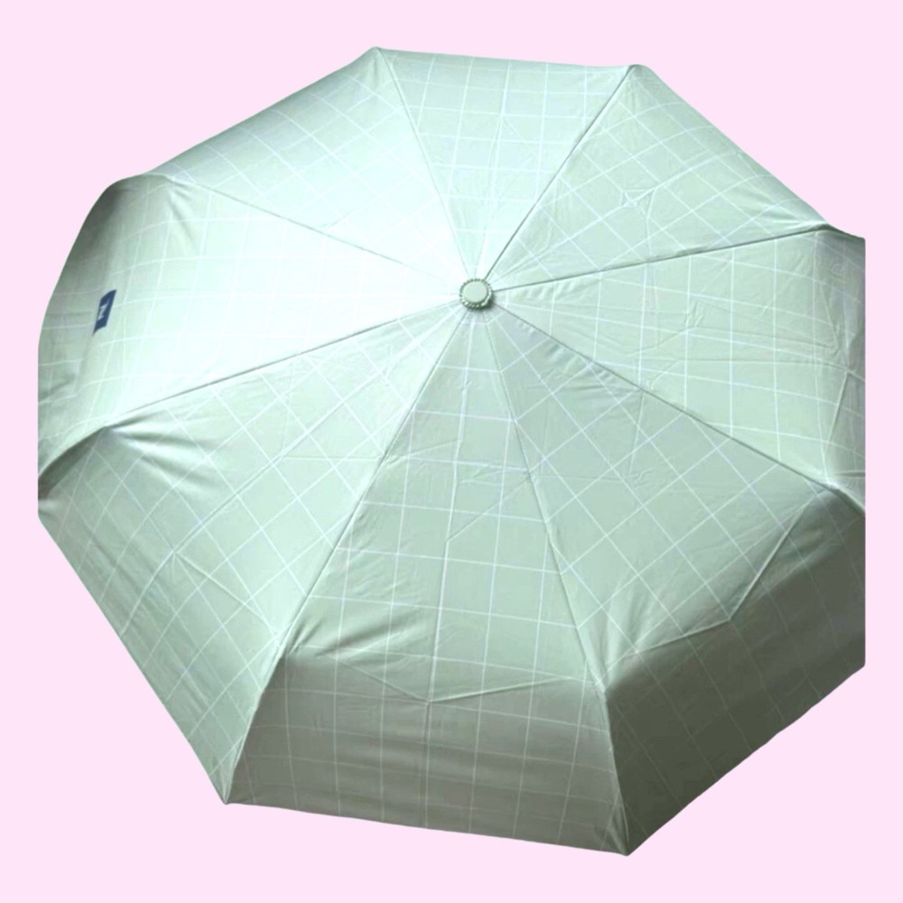 Nespresso Compact / Folding Umbrella - Pistachio Green Pink Summer Traveling HTF - Picture 2 of 4